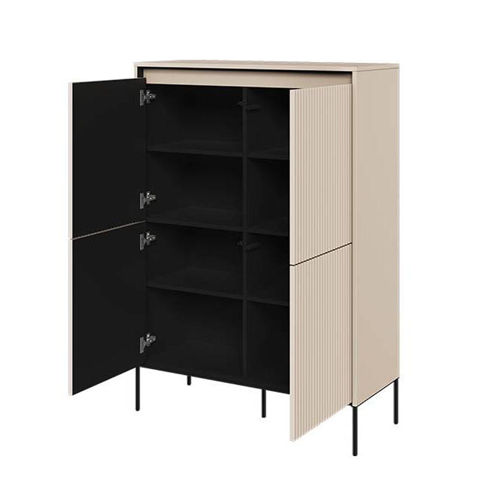 Комод 4д Тренд высокий бежевый/черный с подсветкой 98x40x140 см